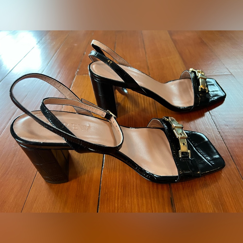 NWOT Madewell Evelyn Buckle-Strap Sandal Heels Croc-Embossed Italian Leather - 7 - Picture 6 of 9